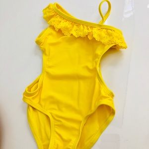 Baby Girl Yellow Swimsuit w/Side Cutout + Ruffle